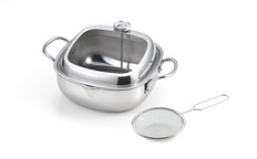 TP-21A 食彩亭 ステンレス角型天ぷら鍋20cm (すくい油切り付) FC016091