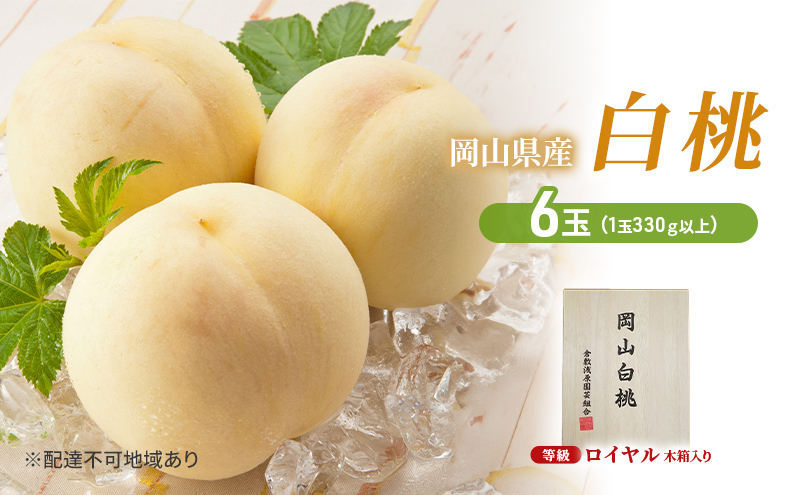 桃 2027年 先行予約 白桃 6玉（1玉330g以上）等級：ロイヤル 木箱入り