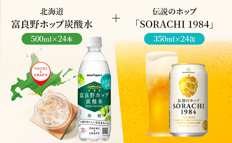 炭酸水 500ml × 24本 北海道富良野ホップ炭酸水＋ビール SORACHI1984