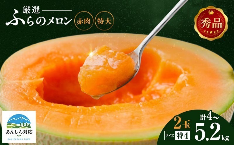 令和8年産】ふらの 赤肉メロン 2kg～2.6kg 2玉 厳選 秀品 特4サイズ