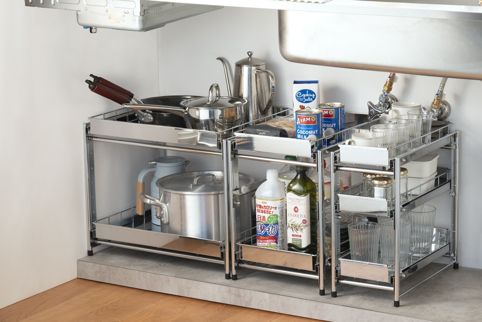 株式会社オビタス] ステンレス製引出しラック 3段 幅30【 キッチン用品