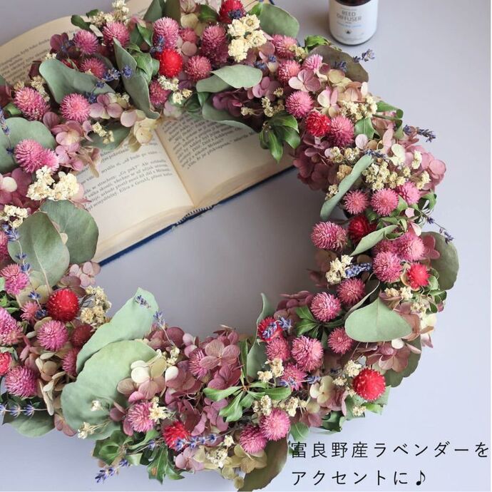 富良野 花七曜 セミオーダーリース 特大 ＊ ピンク フルムーン